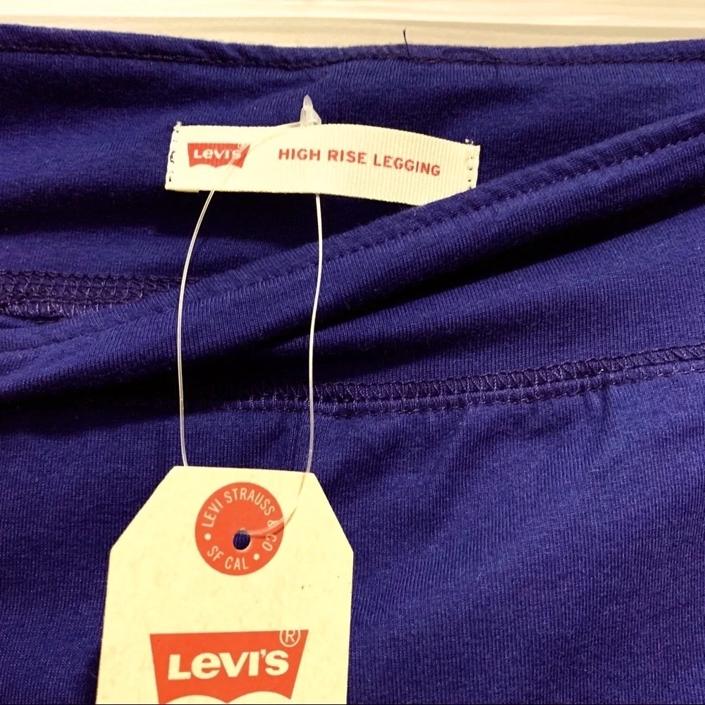 NEW Levi's Girls High Rise Blue Leggings Metallic Silver Logo